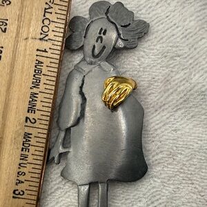 Ultra Craft Pewter and Gold tone Pregnant Woman Figure Brooch